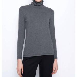 NEW PICADILLY long sleeve turtleneck top in charcoal